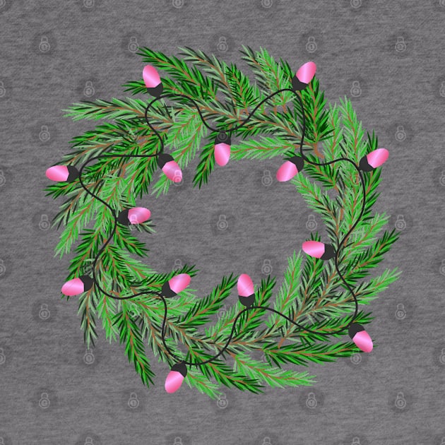 Christmas wreath with Christmas tree lights garland by Cute-Design